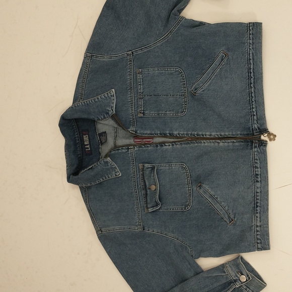 Vintage Denim Jacket L.A. Blues Embroidered Short lk Crop Plus Size 23/24 XL Zip - Picture 10 of 12